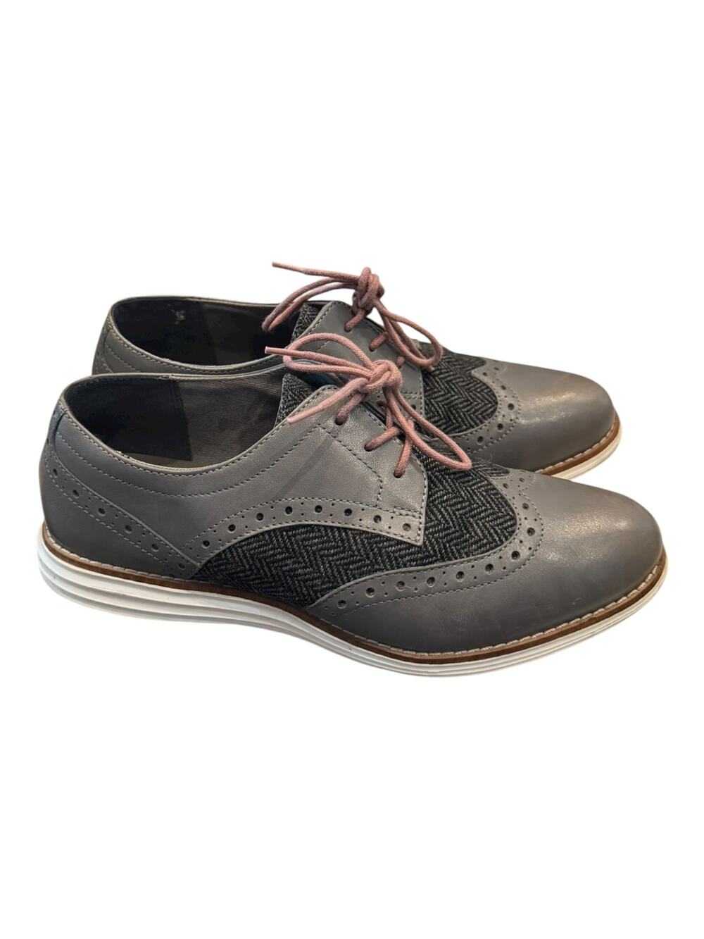 Cole Haan OriginalGrand Wingtip Oxford Gray Herringbone Pink Laces 7.5B